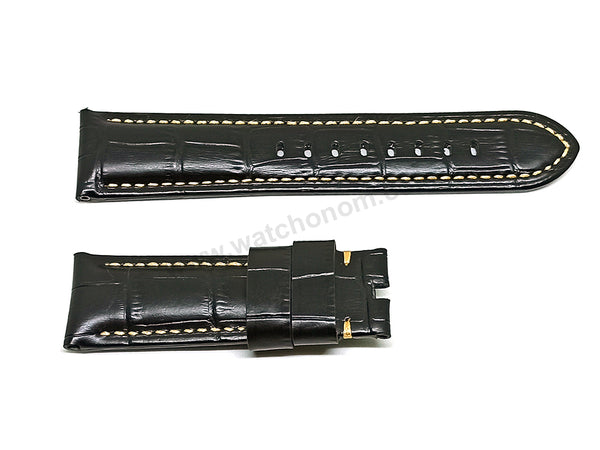 Fits/For Panerai Luminor Marina 44mm PAM03312 , PAM03314 - 24mm Black Genuine Leather Replacement Watch Band Strap