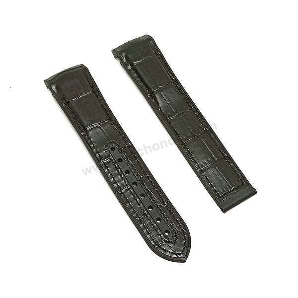 Fits/For Omega Seamaster Planet Ocean 600M 215.63.46.22.01.001 - 22mm Black Leather on Rubber Watch Band Strap