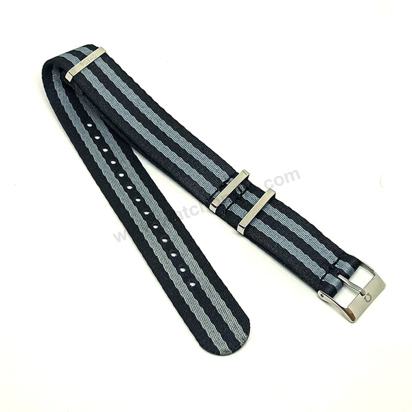 Fits/For Omega Seamaster Diver 300 M 210.92.44.20.01.002 - Black Gray Replacement Fabric Nylon Nato Watch Band Strap Bangle
