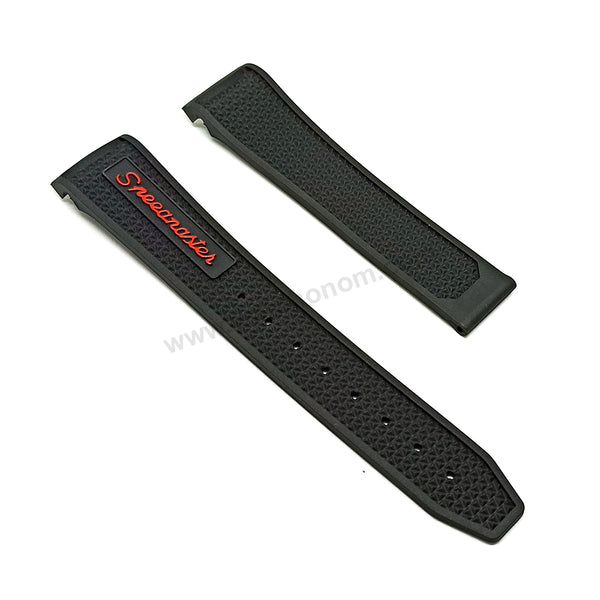 Fits/For Omega Speedmaster Racing- 21mm Black Rubber with Red Text Replacement Watch Band Strap