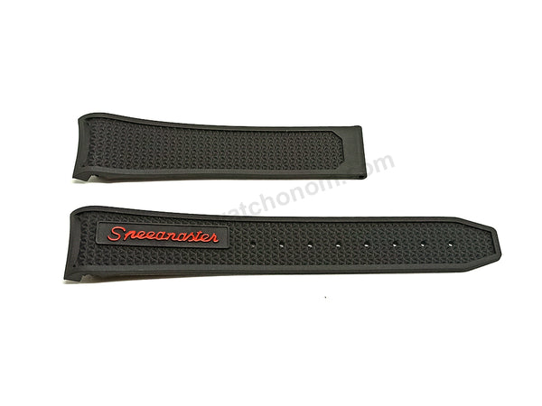 Fits/For Omega Speedmaster Racing- 21mm Black Rubber with Red Text Replacement Watch Band Strap