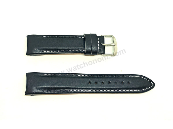 Fits/for Aviator AVW5839 , AVW1900 - 22mm Black Leather with White Stitch Replacement Watch Band Strap