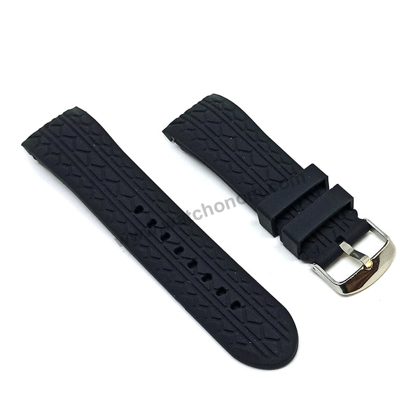 Compatible for Porsche Design Regulator - 24mm Black Curved end Rubber Tire Pattern Replacement Watch Band Strap