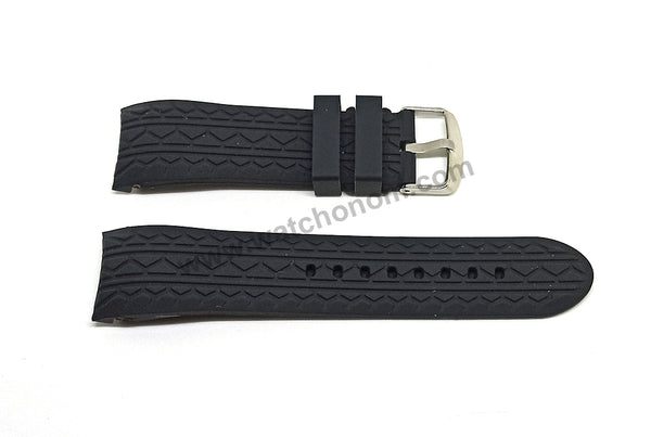 Compatible for Porsche Design Regulator - 24mm Black Curved end Rubber Tire Pattern Replacement Watch Band Strap