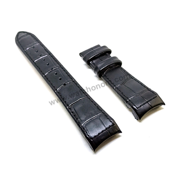 Fits/For Seiko Premier 7T86-0AD0 - SPC161P2 - 21mm Black Genuine Leather Curved end Replacement Watch Band Strap