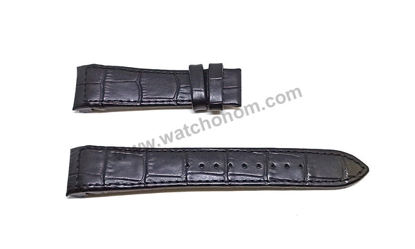 Seiko Premier 7T86-0AD0 - SPC161P2 , 5D88-0AG0 - SRX011P2 Compatible for 21mm Black Genuine Leather Curved end Replacement Watch Band Strap