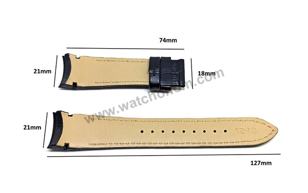 Seiko Premier 7T86-0AD0 - SPC161P2 , 5D88-0AG0 - SRX011P2 Compatible for 21mm Black Genuine Leather Curved end Replacement Watch Band Strap