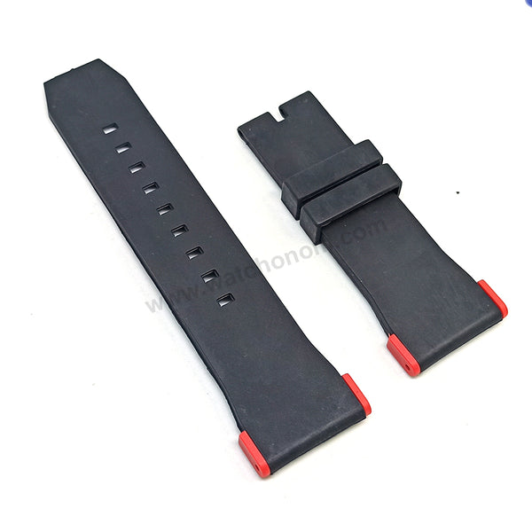 Fits/ For Puma Ultrasize PU102941003 , PU103981006 - 28mm Black Rubber Replacement Watch Band Strap (with red lug parts)