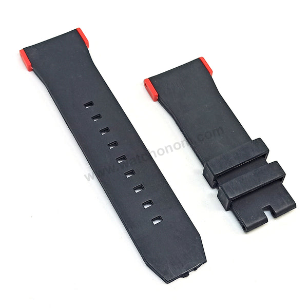 Fits/ For Puma Ultrasize PU102941003 , PU103981006 - 28mm Black Rubber Replacement Watch Band Strap (with red lug parts)