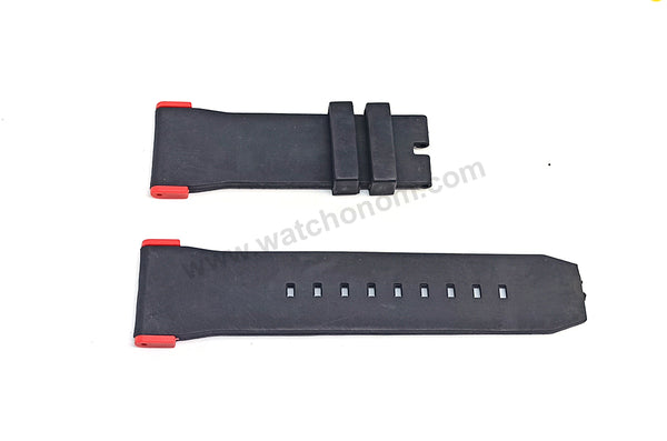 Fits/ For Puma Ultrasize PU102941003 , PU103981006 - 28mm Black Rubber Replacement Watch Band Strap (with red lug parts)