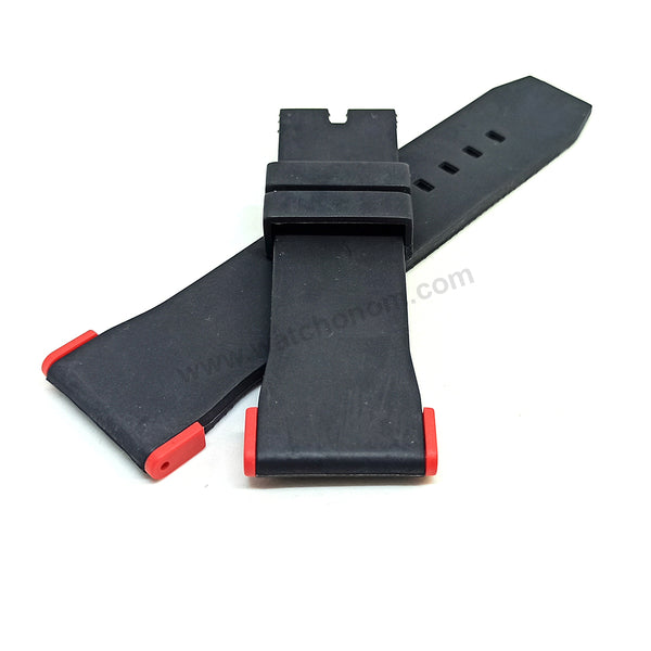 Fits/ For Puma Ultrasize PU102941003 , PU103981006 - 28mm Black Rubber Replacement Watch Band Strap (with red lug parts)