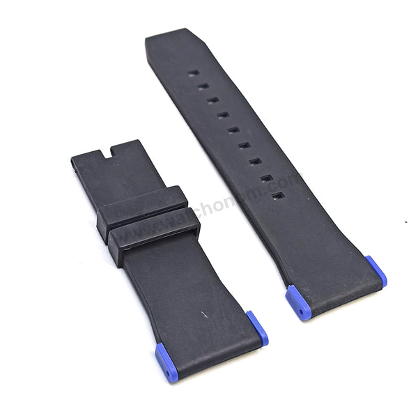 Fits/ For Puma Ultrasize PU102941002 , PU103461005 , PU103461010 , PU103461021 , PU103911003 , PU103911009 , PU103911013 , PU103981006 - 28mm Black Rubber Replacement Watch Band Strap (with blue lug parts)