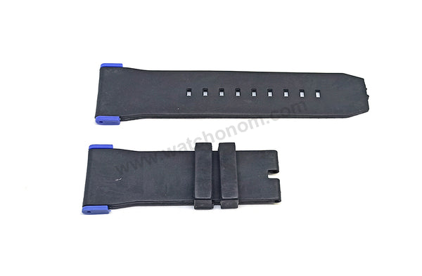 Fits/ For Puma Ultrasize PU102941002 , PU103461005 , PU103461010 , PU103461021 , PU103911003 , PU103911009 , PU103911013 , PU103981006 - 28mm Black Rubber Replacement Watch Band Strap (with blue lug parts)