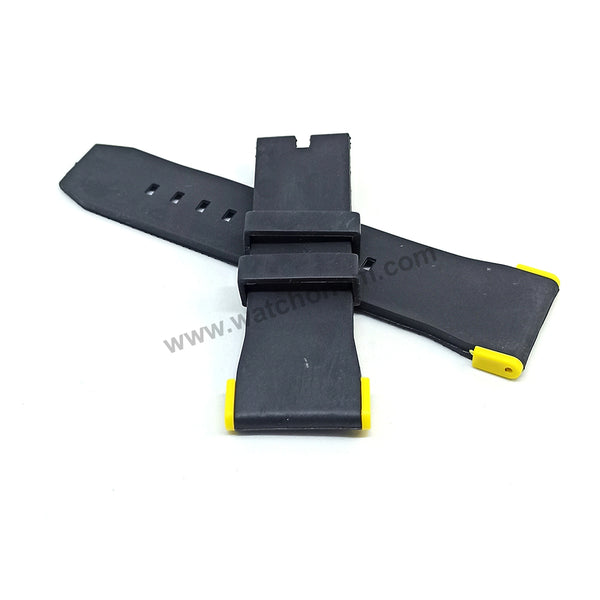 Fits/ For Puma Ultrasize PU102941004 , PU103461011 , PU103461012 , PU103461006 , PU103461009 , PU103462002 - 28mm Black Rubber Replacement Watch Band Strap (with yellow lug parts)