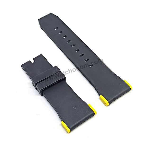 Fits/ For Puma Ultrasize PU102941004 , PU103461011 , PU103461012 , PU103461006 , PU103461009 , PU103462002 - 28mm Black Rubber Replacement Watch Band Strap (with yellow lug parts)