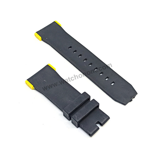 Fits/ For Puma Ultrasize PU102941004 , PU103461011 , PU103461012 , PU103461006 , PU103461009 , PU103462002 - 28mm Black Rubber Replacement Watch Band Strap (with yellow lug parts)