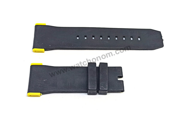 Fits/ For Puma Ultrasize PU102941004 , PU103461011 , PU103461012 , PU103461006 , PU103461009 , PU103462002 - 28mm Black Rubber Replacement Watch Band Strap (with yellow lug parts)