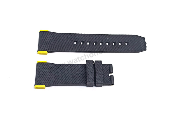 Fits/ For Puma Ultrasize PU102941004 , PU103461011 , PU103461012 , PU103461006 , PU103461009 , PU103462002 - 28mm Black Rubber Replacement Watch Band Strap (with yellow lug parts)