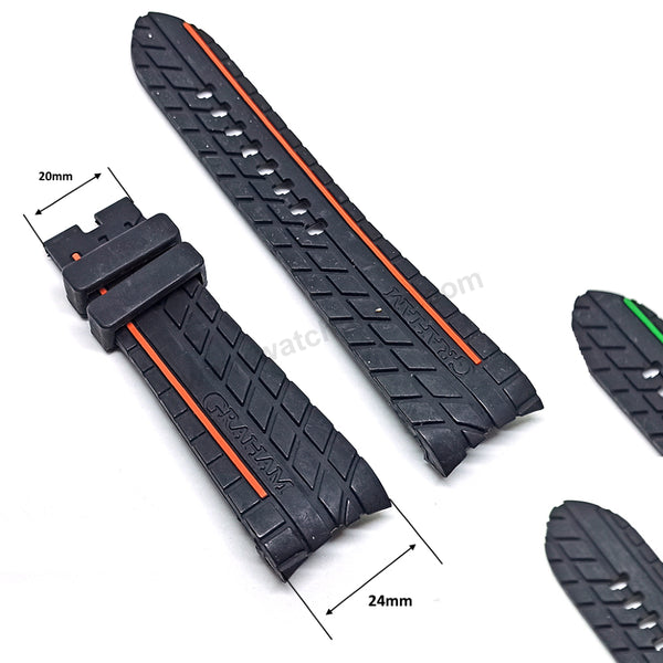 Fits/For Graham Silverstone - 24mm Black Rubber Replacement Tire Pattern Curved end Watch Band Strap Belt