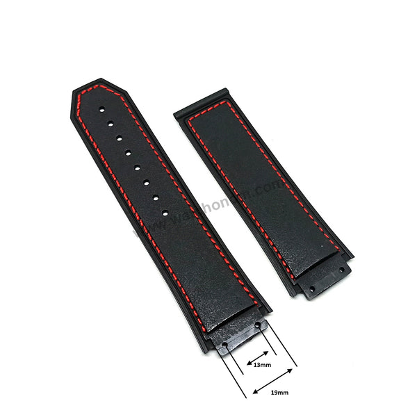19mm Black Rubber Red Stitch Replacement Watch Band Strap WITH BUCKLE Compatible Hublot King Power F1 Formula 48mm