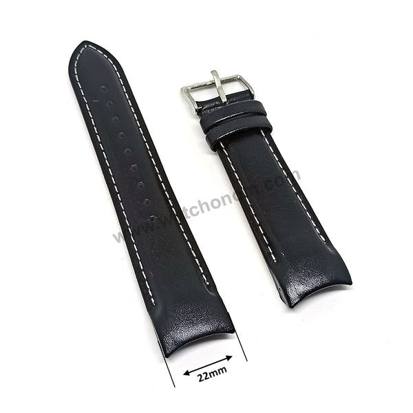 Fits/for Aviator AVW5839G4 , AVW5839G115 , AVW5839G45 , AVW1900G242 - 22mm Black Leather Curved End Replacement Military Watch Band / Strap