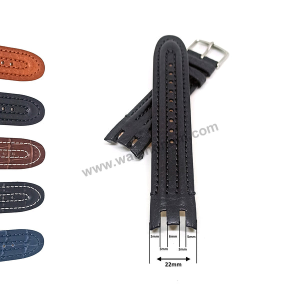 Swatch Irony Retrograde Genuine Leather Replacement Watch Strap Band - 22mm Black , Brown , Navy Blue
