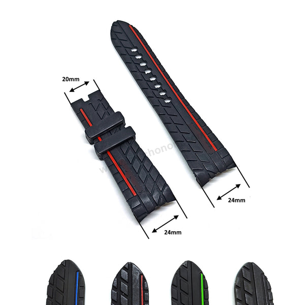 Fits/For Graham Silverstone - 24mm Black Rubber Replacement Tire Pattern Curved end Watch Band Strap Belt