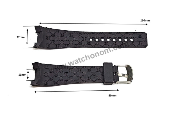 22mm Black Rubber Curved End Replacement Watch Band / Strap - Compatible for Gucci