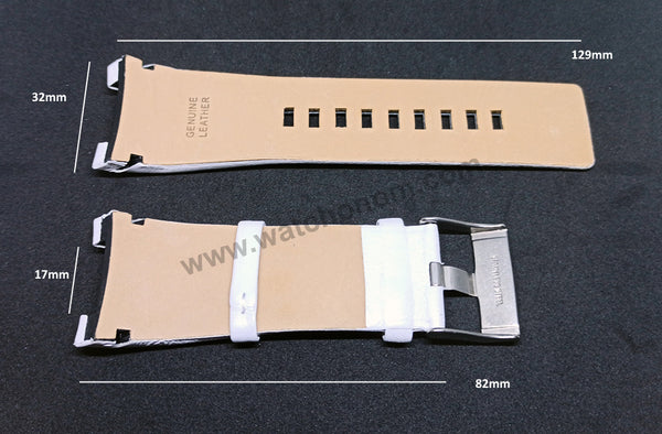 Fits/For Diesel Bugout DZ4247 , DZ4286 - 32mm White Genuine Leather Replacement Watch Band Strap