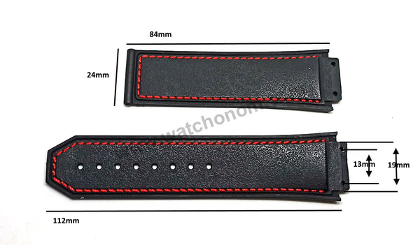 19mm Black Rubber Red Stitch Replacement Watch Band Strap WITH BUCKLE Compatible Hublot King Power F1 Formula 48mm
