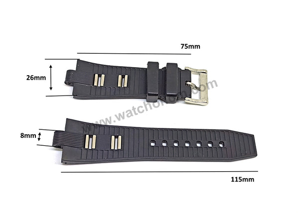 Fits/ For Bvlgari Diagono - 8mm Black Rubber / Silicone Replacement Watch Band Strap 8mm x 26mm