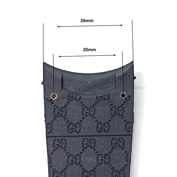 26mm Black Rubber Watch Band / Strap Compatible with Gucci YA114-2/071 i-gucci digital watch 114, 114-2, YA114207, 316L