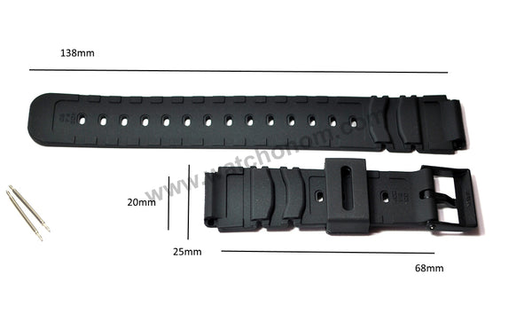 20mm Black Rubber Watch Band / Strap compatible for Casio Protrek ATC-1000 , ATC-1100 , ATC-1200 , PRT-400 , PRT-410 , PRT-500
