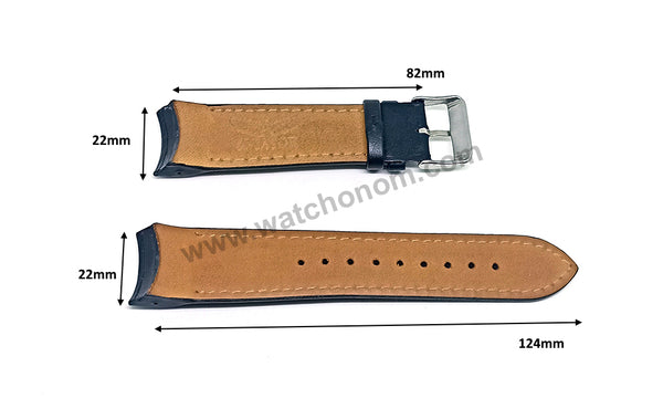 Compatible for Aviator AVW5839G4 , AVW5839G115 , AVW5839G45 , AVW1900G242 - 22mm Black Leather Curved End Replacement Military Watch Band / Strap