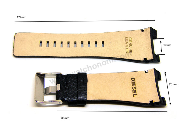 Fits/For Diesel Bugout DZ1215 , DZ1881 , DZ4287 - 32mm Black Genuine Leather Replacement Watch Band Strap