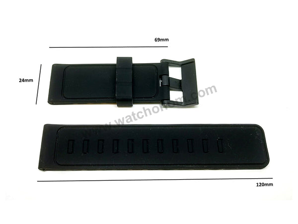 Fits/For Diesel DZ1591 , DZ1446 , DZ1624 , DZ4211 , DZ7164 , DZT2010 - 24mm Black Soft Silicone Rubber Replacement Watch Band Strap