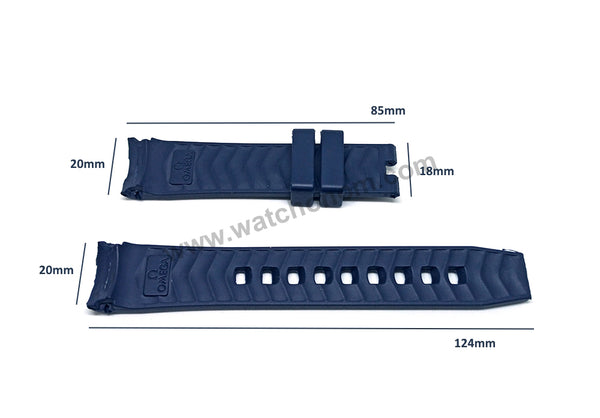 Compatible for Omega Seamaster 300m 600m - 20mm Navy Blue Rubber Curved end Replacement Watch Band Strap