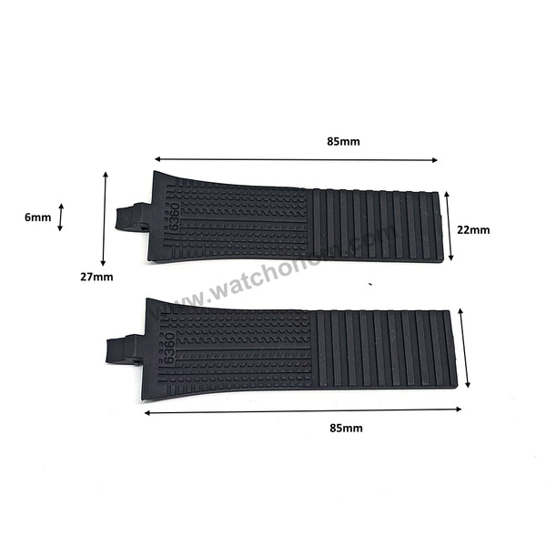 Porsche Design Flat Six P6360 27mm Black Rubber Watch Band-Strap 6360