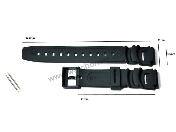Fits/For Casio WS-300-1B , WS-300-7B - 18mm Black Rubber Replacement Illuminator Watch Band Strap