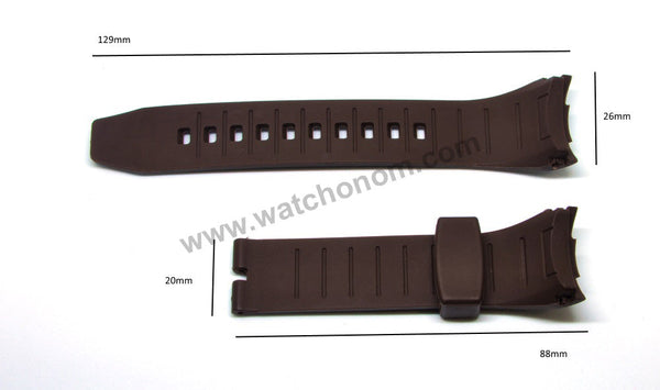 26mm Brown Rubber Curved end Watch Band Strap Compatible For Seiko Lord Chronograph 7T04-0AT0 - SPC248P1 , SPC246P1