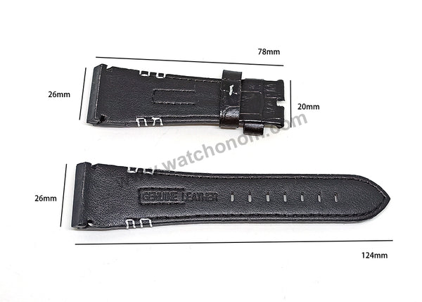 Fits/For Seiko Velatura Kinetic GMT SUN013P1 , 5M65-0AD0 - 26mm Black Leather Replacement Watch Band Strap