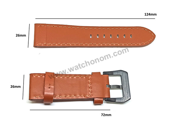 Fits/For Officine Panerai - 26mm Light Brown Genuine Leather Replacement Watch Band Strap