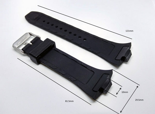 10mm Black Rubber Watch Band Strap - Pulsar PXH383 PF3505 - 7T62-X133 VX42-X124