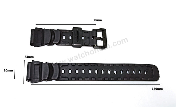 Fits/For Casio Alti-Meter AW-330 , AW-340 , AW-330AT , AW-340DP - 20mm Black Rubber Silicone Watch Band / Strap Belt