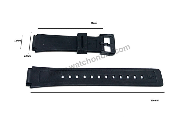 Fits/For Casio W-E10 , W-E10G Black Rubber 18mm Replacement Watch Band Strap