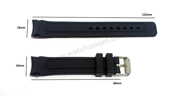 Fits/for Lacoste 2000662 / LC-54-3-27-2272 - 2000671 / LC-54-3-27-2287 - 18mm Black Silicone Replacement Curved End Watch Strap Band Belt