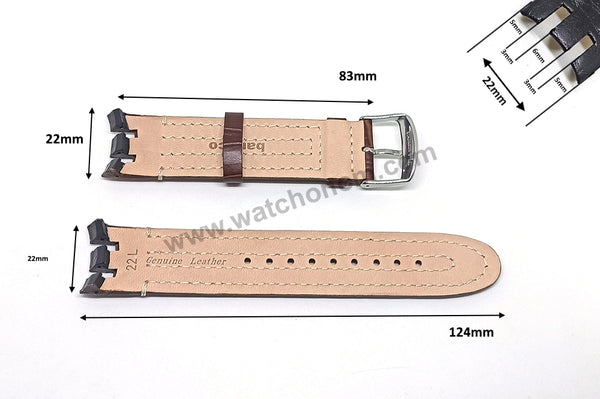 Swatch Irony Retrograde Genuine Leather Replacement Watch Strap Band - 22mm Black , Brown , Navy Blue