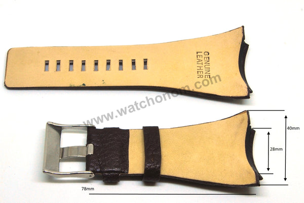Compatible with Diesel DZ1368 , DZ1369 - 28mm Brown Genuine Leather Watch Strap Band