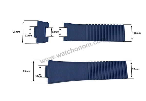 Fits/For Ulysse Nardin HJ-107 - 12mmx25mm Navy Blue Rubber Replacement Watch Band Strap Belt