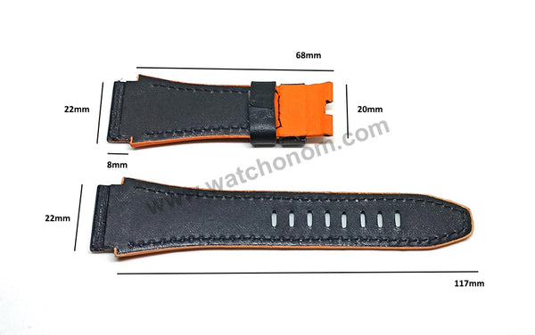 Handmade Black with Red , Orange Line Leather Watch Strap Band Comp. for Seiko Sportura Honda 7T82-0AF0 - SPC009P1 , SPC009JP1